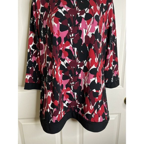 Dana Buchman Top Women Size M Long Sleeve Pink Black White Multi Stretch Blouse - Picture 4 of 9